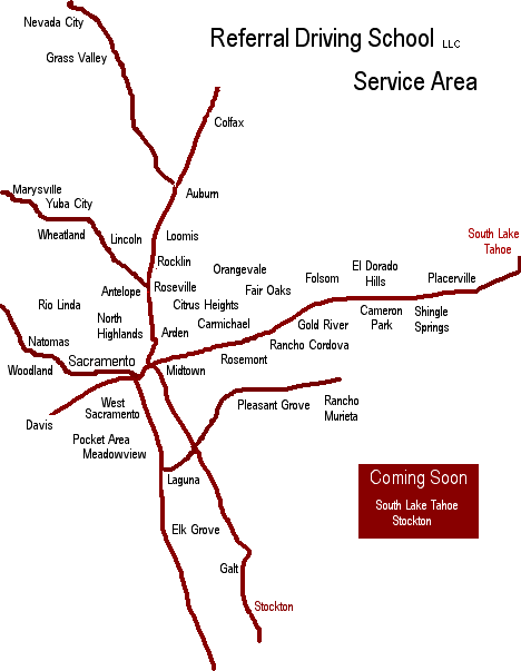 Arden, Auburn, Cameron Park, Carmichael, Citrus Heights, Davis, El Dorado Hills, Elk Grove, Fair Oaks, Florin, Folsom, Granite Bay, Grass Valley, Laguna West, Lincoln, Loomis, Meadow Vista, Natomas, Nevada City, Newcastle, Orangevale, Placerville, Rancho Cordova, Rancho Murieta, Rocklin, Rosemont, Roseville, Sacramento, Sheridan, Shingle Springs, Wheatland, Woodland